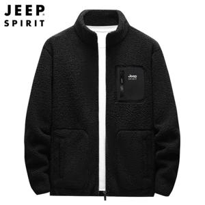 JEEP SPIRIT 벨벳 재킷 가을 겨울 남성 양털 플리스 배색 스탠카라 집업 점퍼