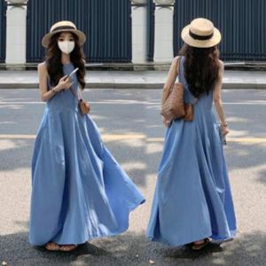 여자 민소매 나시원피스 루즈핏 무지 롱원피스 휴양지원피스