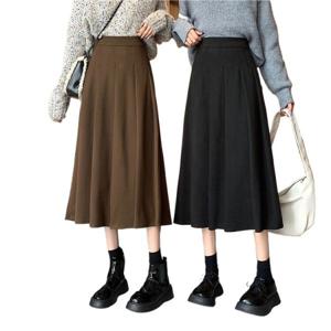 1 / 1 + 1 카색 모직 플리츠 스커트 여성 가을 겨울 신상 빈티지 하이웨이스트 날씬해 보이게 커버 a자 미