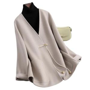 엄마룩 기품 네크라인 디자인 소뿔 단추 국풍 양면 모직물 신상 식 외투 신상 정장