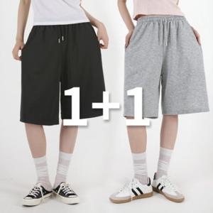 여성 반바지/1+1 여자 여성 여름 쭈리 밴딩 와이드 버뮤다팬츠 반바지