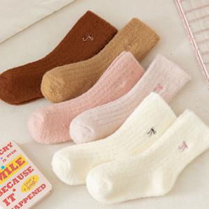 리본 아동 기모 보온양말 3족세트
