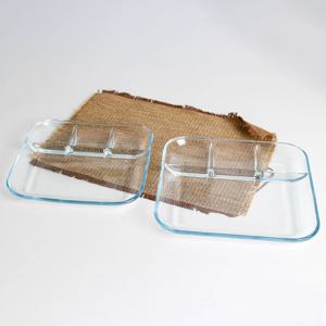 4칸 사각 강화 유리 나눔 접시 중/플레이팅/샐러드/과일/브런치/글라스/홈파티/예쁜그릇/식기/간식/안주