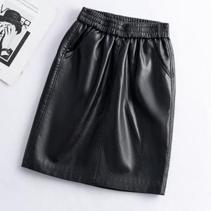 여자 가을 겨울 pu 가죽 스커트 밴딩 A라인 슬림 스커트