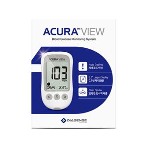 당뇨 관리 용품 아큐라 뷰 혈당계 세트 (혈당시험지 10개 채혈기 채혈침10개 보관가방 당뇨수첩)