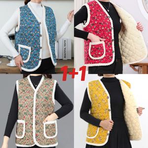 슬기로운 조끼 생활 융털 겨울 조끼 김장 베스트 아줌마 어머니 할머니 꽃무늬조끼 포근함+가볍고 따뜻함