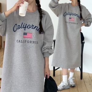 여성 기모 롱 원피스 오버핏 빅사이즈 홈웨어 겨울 티셔츠 면 라운드 캐주얼 임산부