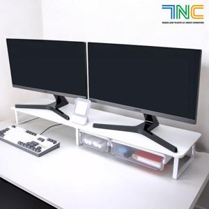 7NC 울트라 듀얼 모니터 받침대 대형 받침 선반 서랍 원목 우드 컴퓨터 높이조절 스탠드  1100mm