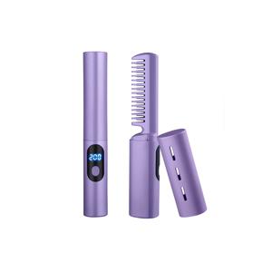 가열 미니 스트 빗 휴대용 곱슬 및 직선 이중 용도 자주색