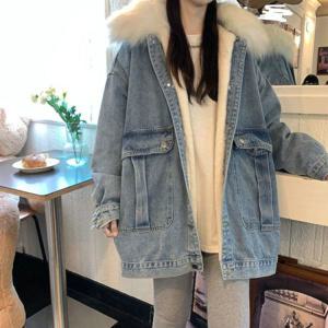 SUTA 코트 재킷 겨울 기모 데님자켓 파카 캐주얼 빅사이즈 기모 양털 루즈핏 빅사이즈 청쟈켓