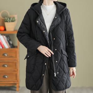 여자 겨울 하프코트 경량 패딩 미디 코트 퀼팅 후드 패딩 자켓