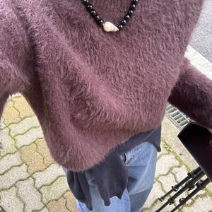 앙고라 모헤어니트 털빠짐없는 겨울 여성 크롭 헤어리 니트