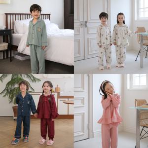 국내산 무형광 아동잠옷 순면 폴리 면혼방 긴팔 세트 원피스 키즈잠옷