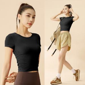 여성 슬림핏 필라테스 요가 반팔 티셔츠