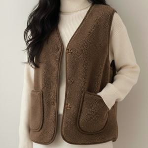 여성 모던 심플 테디 뽀글이 밍크 융털 기모 조끼 여자 데일리 트렌디 방한 보온 베스트 (2장이상추가할인)
