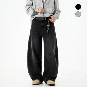 여성 긴바지/HANYO 와이드 벌룬핏 허리 밴딩 Y2K 스트릿 루즈핏 데님 팬츠 청바지