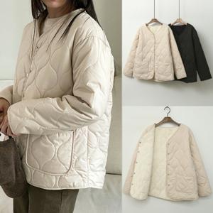 여성 깔깔이 누빔 경량 패딩 점퍼 퀼팅 양털 뽀글이 융기모 융털 안감 빅사이즈 겨울 자켓