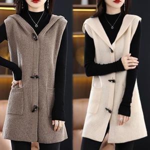 여성용 캐주얼 롱니트 후드 아우터 고탄력 30대 40대 50대 후드 카디건 무지 스웨터