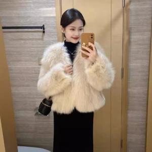 겨울 신상 여성 폭스 퍼 브이넥 코트 상의 밍크