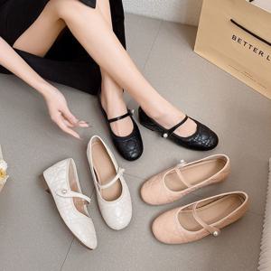 메르젠느 로리타 퀄팅 진주 스트랩 포인트 플랫슈즈 로리타