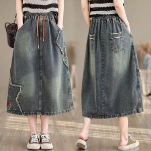 밴딩 데님 스커트 데일리룩 스커트 날씬해보이는 여성 청치마 미디스커트
