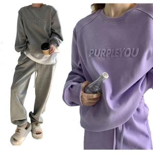 PURPLEYOU 퍼플유 레터링 기모 라운지 셋업 (크루넥+스웻팬츠)