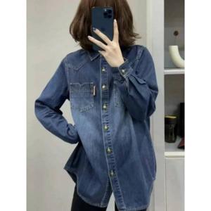 데님 셔츠 봄가을 신상 미디 셔츠 패션 데님 옷 여장 상의 패션