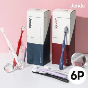 Jenda 젠다 부드러운 이중 미세모 항균 칫솔 오리지널 6P 국내생산 광폭 헤드 추석 선물세트