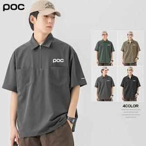 POC 반팔 셔츠 남자 여름 루즈핏 스판 터틀넥 트렌디 심플 포켓 캐주얼 남성 상의
