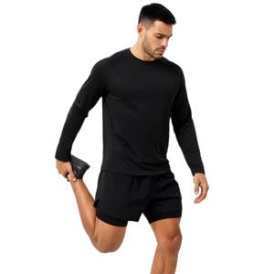 남자 간절기 기능성 운동복 긴팔 반바지 상하의 세트 블랙