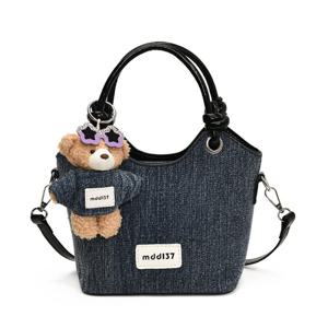 데님 한국 스타일리시 숄더 빈티지 토트 크로스 버킷백