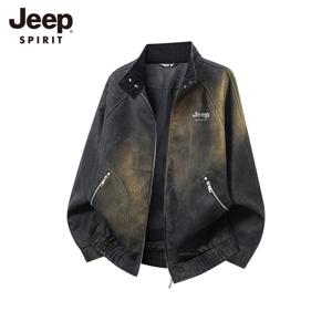 JEEP SPIRIT 봄 가을 남성 캐주얼 가죽 재킷 캐주얼 긴팔 스탠드 칼라 코트