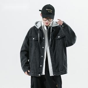 남성 봄 가을 오버핏 탈부착 후드 청자켓