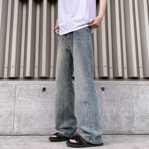 셔츠 소 의상 워싱 청바지 남성용 2025 봄 미식 트렌드 헐렁한 직통 넓다리 바지