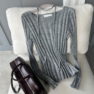 골지 슬림핏 모헤어니트 레이어드 끈 타이니트