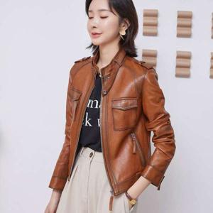 여성가죽자켓 점퍼 라이더 레더 하프 숏 재킷 오버핏 싱글 루즈핏 여성 가죽 자켓 쟈켓 크롭 양가죽 코트