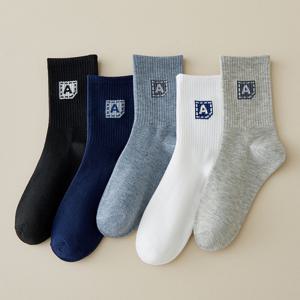 남성 중목 골지 양말 5켤레 세트 봄 가을 캐주얼 패션 면 남자 양말 ODM-SOCKS12