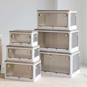 대형 접이식 리빙박스 폴딩 투명 플라스틱 펜트리 수납함 옷 이불 정리함 84L