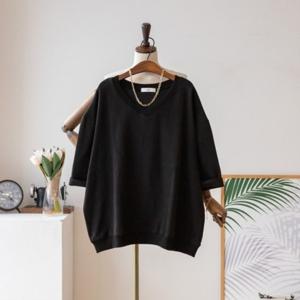 코코세븐 여성 빅사이즈 브이넥 7부 맨투맨 박스티 오버핏 롱 티셔츠