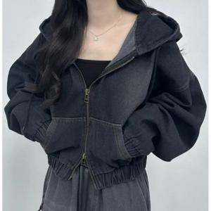 여성 후드집업/집업류/VERIT 숏 웨이스트 자켓 투웨이 집업 데님후디 VT211