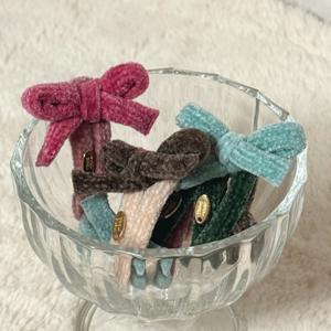 다니샵 코듀로이 리본머리핀 여아집게핀 앞머리고정핀 여성 헤어핀