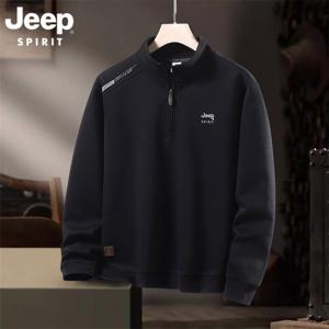 JEEP SPIRIT 남성 가을 겨울 하프 지퍼 맨투맨 루즈핏 두꺼워진 긴팔 티셔츠