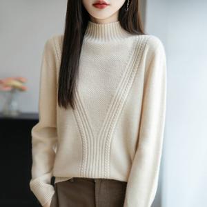 여자 가을 겨울 반폴라 캐시미어 두꺼운 니트 스웨터 긴팔 니트