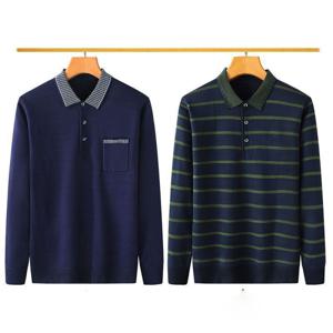 1+1 중년 남성용 카라넥 긴팔 티셔츠 세트 봄가을용 기본핏 데일리 포켓 상의