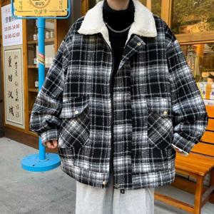 남자 기모 체크 자켓 루즈핏 털 작업복 두꺼운 따뜻한 털 자켓