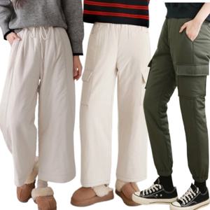 여성 패딩 바지 솜바지 빅사이즈 겨울 방한 와이드 조거 팬츠 카고 포켓 골프 캠핑 트레이닝 보온