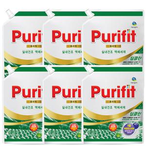 하루그린 퓨리핏 딥클린 실내건조 세탁세제 캡형 리필2.1L 6개 액체세제