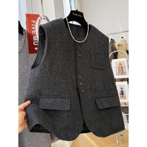 봄 가을 여성 모직 조끼 베스트 캐주얼 민소매 카디건 코트 루즈핏 기질 레이어드 모직 베스트