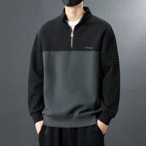 남성 봄 가을 오버핏 스탠드 카라 반집업 배색 맨투맨 티셔츠 상의