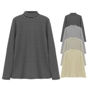 지오벤투 여성 양면기모 줄무늬 반목폴라 긴팔 티셔츠 터틀넥 겨울티